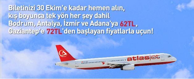 Atlasjet Kış Kampanyası 62 TL