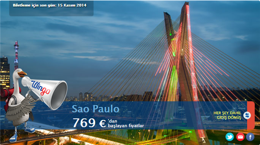 Sao Paulo Promosyon Uçak Bileti Gidiş Dönüş 769€